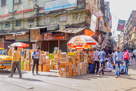 Kolkata的Burrabazar 在劳动日忙碌的街头市场图片