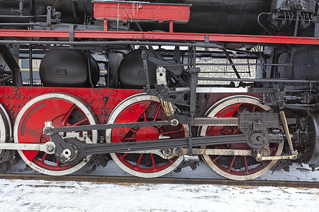 Retro蒸汽列车引擎车皮杠杆旅行铁路运输历史历史性黑色红色图片