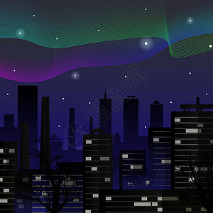 Aurora 夜市大楼的北灯 矢量插图图片