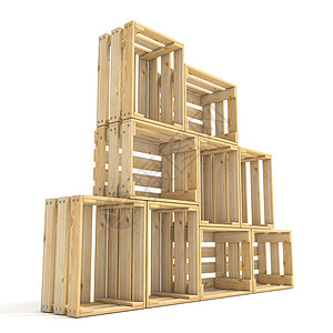 排列的空木箱侧视图 3渲染木材运输托盘障碍架子工作室包装仓库货物图片