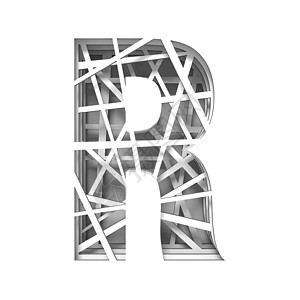剪纸字体字母 R 3几何图案收藏阴影线条风格白色创造力插图雕刻背景图片