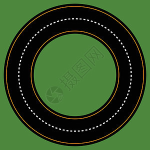有两条车道的空圆轨道赛马轨橙子黄色绿色交通圆圈路线驾驶旅行沥青运输图片