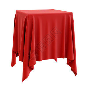 方形基座上的红布礼物讲台仪式3d艺术展示红色站立波纹纺织品图片
