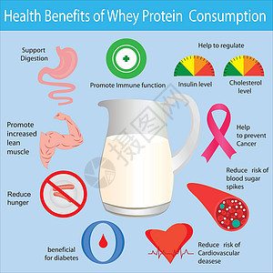 摄入乳清蛋白的健康益处信息图表产品奶制品运动食物获得者瓶子健美护理摇床肌肉图片