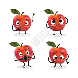 苹果卡通人物 矢量插图食物艺术绘画红色吉祥物水果叶子卡通片乐趣图片