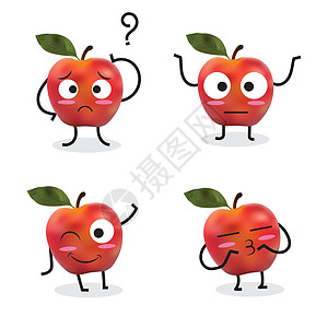 苹果卡通人物 矢量插图卡通片红色吉祥物食物水果叶子艺术绘画乐趣图片
