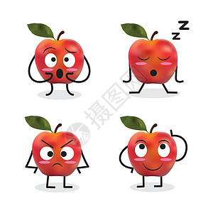 苹果卡通人物 矢量插图食物叶子绘画乐趣水果卡通片艺术红色吉祥物图片