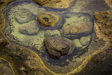 低潮时平滑圆形岩池图片