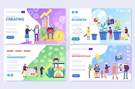业务解决方案 规划和战略 启动 时间管理矢量图 网页设计模板集 移动网站开发设计图片