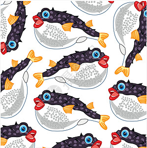 白色背景上的鱼神游装饰图案插画