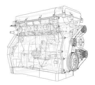 发动机草图  3 的矢量渲染汽油墨水齿轮工程汽车力量机械绘画车辆插图图片