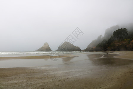 北加州的洛基太平洋海岸 在蓝晨雾中图片