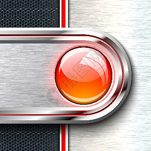 单色固体材料板上的红色玻璃按钮图片