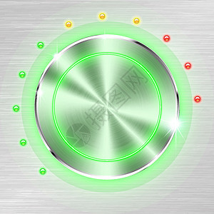 金属布页背景上的单色体积按钮绿色网站红色圆圈合金框架玻璃阴影力量戒指图片