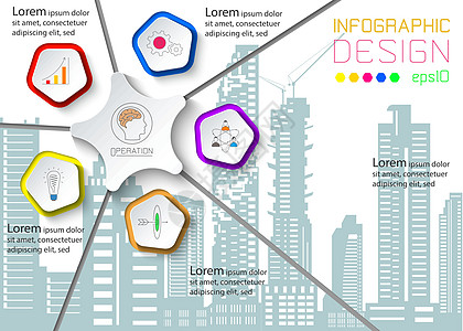 5个圈子 有商业图标 在环影镇的图片图表插图小册子技术圆圈流程进步创造力数据网络图片