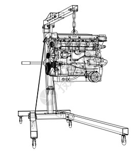 发动机起重机与发动机 outlin车库汽车绘画维修服务草图工具风俗腰带电梯图片