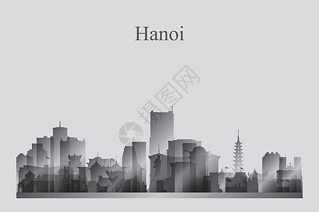 河内城市天际线轮廓灰度图片
