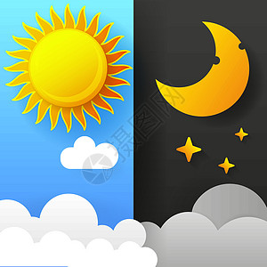 白天和黑夜的矢量图解 日夜概念Sun 和 Moo气象季节横幅时间天空插图艺术晴天阴影射线图片