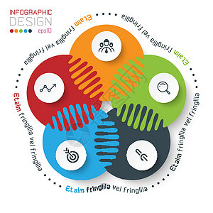 带有业务图标信息图表的五个圆圈进步网络网站推介会商业小册子营销流动创造力互联网图片