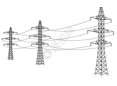 电塔或电塔概念 韦克托活力电报通讯电压电力力量技术电缆草图框架图片