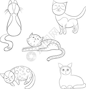 一套用于放松和印刷的涂鸦猫 Icons 设计 线条艺术图片