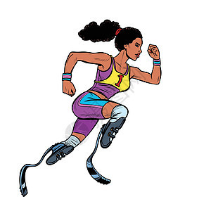 非洲残疾女运动员 有腿假肢的非洲残疾妇女跑步前行 体育比赛图片