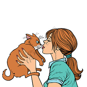 女人亲猫伴侣快乐宠物女士成人动物友谊女孩女性小猫图片
