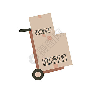 手持卡车和纸板箱 有采购邮政家庭车轮运输邮件商业货物插图纸板搬运工图片