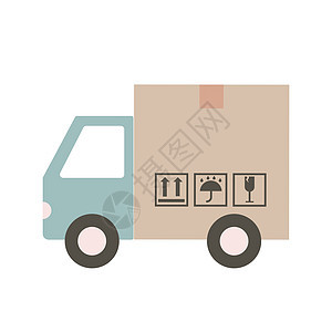运送货车的Van 装在盒子里邮件导游服务物流纸板车辆商品销售货运卡车图片