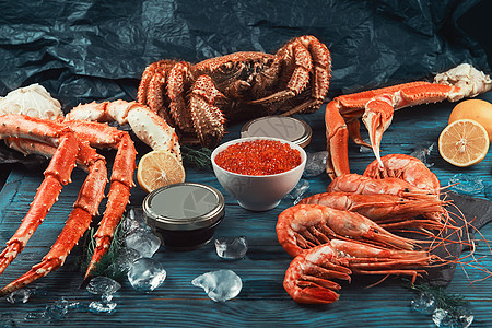 套新鲜的海鲜午餐情调盘子海洋高架龙虾小吃甲壳癌症奢华图片