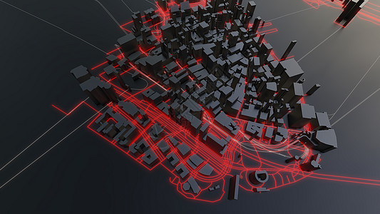 未来派的夜城  3D插画建筑学辉光城市建筑街道天际汽车交通场景摩天大楼图片