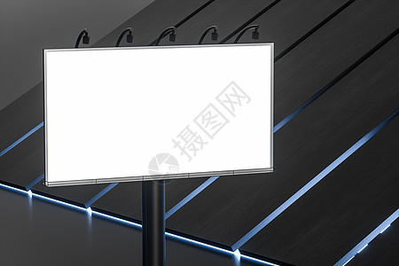 3d 渲染空白广告板在夜景中营销商业横幅展览民众推介会路标框架展示技术图片