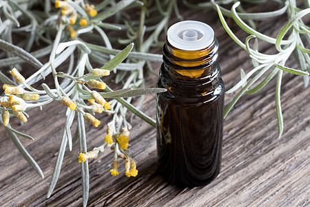 一瓶甘油 含盛开的丙烯菊脂玻璃药品植物按摩草本植物叶子香味小枝芳香木头图片