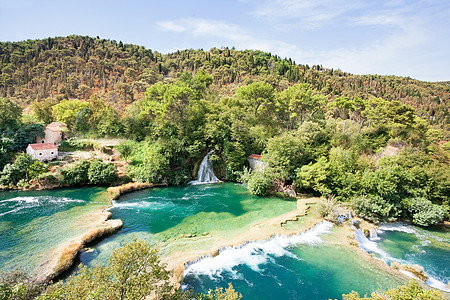 克罗埃西比亚的Krka Sibenik-在K和平风景中的阳光图片