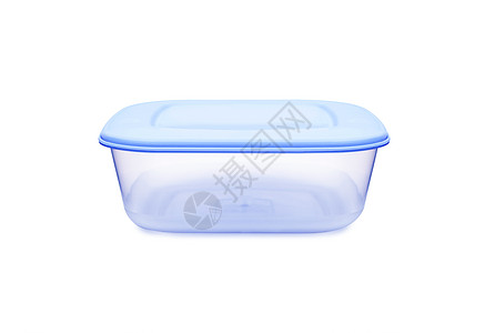 白色背景的可塑食品储存容器塑料食品微波贮存集装箱浴缸产品盒子野餐冰箱回收蓝色图片