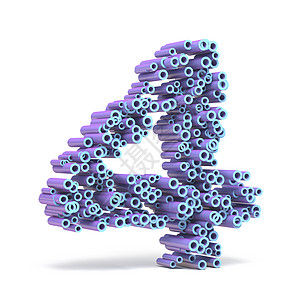 紫蓝色字体 由四维3D4号管制成塑料元素线条粒子粉碎白色汽缸工业图形插图图片