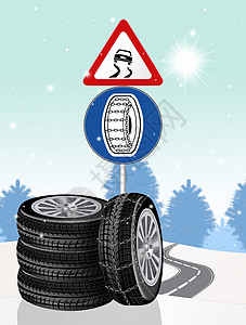 滑滑道路标志和链路义务信号橡皮危险连锁店路标插图轮胎运输边缘图片