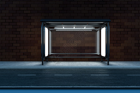 路边的 3d 渲染广告牌交通运输招牌街道民众公共汽车营销促销车站办公室图片