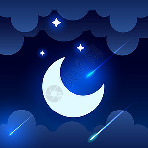 神秘的夜空背景与半月云和星星 月光之夜 韦克托宇宙辉光月球艺术天文学插图圆圈科学星系新月图片