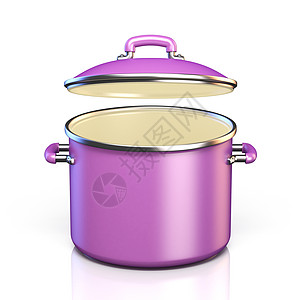 紫色烹饪锅打开盖子 3D 渲染它制作图案图片