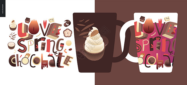 喜欢春天的巧克力剃须咖啡杯子季节艺术海报可可蜜饯牛奶糖果图片