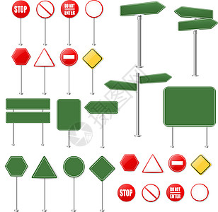 大集停车标志和交通标志集合白色背景危险街道路牌路标速度驾驶旅游绿色金属运输背景图片