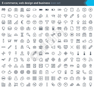 商业电子商务网站和购物图标设置在白色背景上孤立的现代风格 描边图标图片