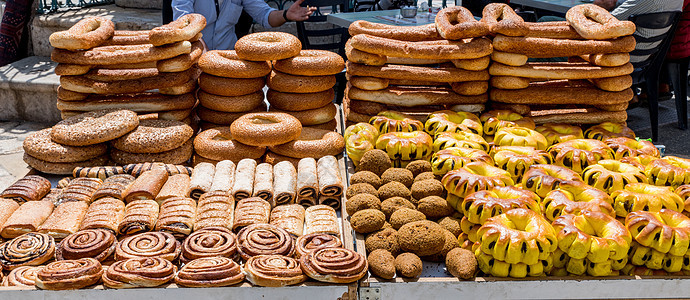 耶路撒冷市场耶路撒冷 马哈尼耶胡达食物健康贸易面包店铺商业糕点棕色包子文化图片