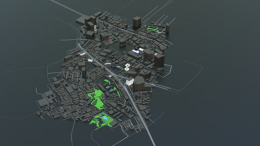 3D 未来派城市建筑圆顶全景技术摩天大楼渲染街道景观商业建筑学公寓图片