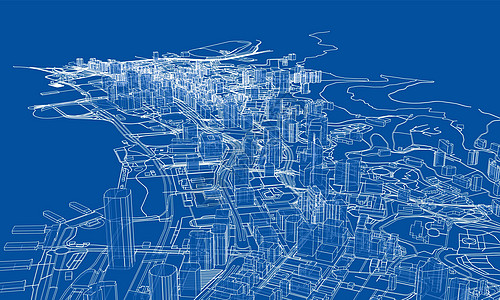 概述城市概念 线框样式绘画艺术鸟瞰图市中心场景墨水景观草图城市建筑学图片