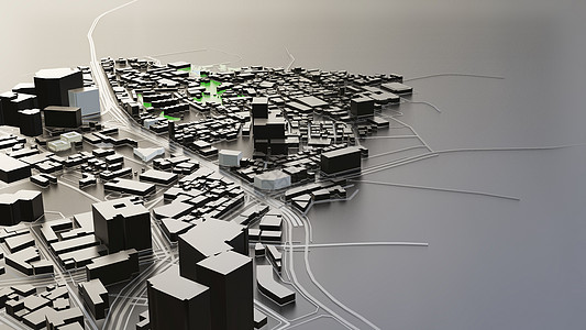 3D 未来派城市建筑金融街道圆顶建筑学全景办公楼公寓天空景观技术图片