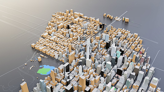 3D 未来派城市建筑公寓办公楼天际摩天大楼外星人渲染圆顶金融街道全景图片