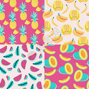 黄香蕉 菠萝 多汁瓜和瓦特图片