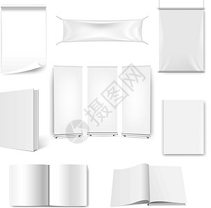 大设置纸本和横幅孤立的白色背景图片